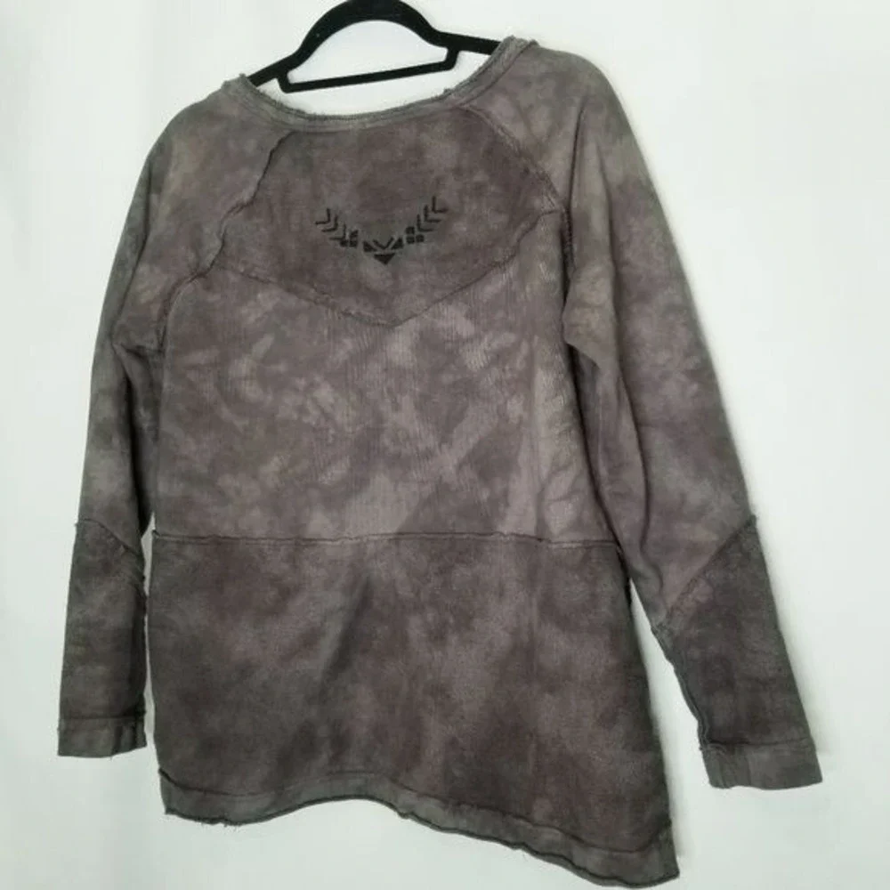 Free People Sweater Brown Tie Dye Blotches Oversized Embroidered Beachy Boho‎ XS